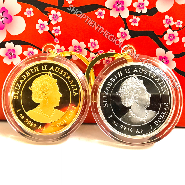 Cặp Móc Khóa Xu Úc Hình Con Mèo Mạ Vàng Bạc - SP005895